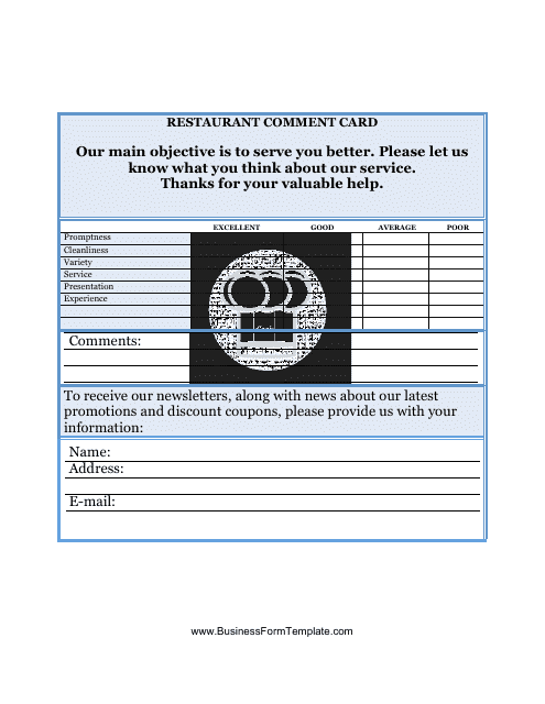 Restaurant Comment Card Form Download Pdf