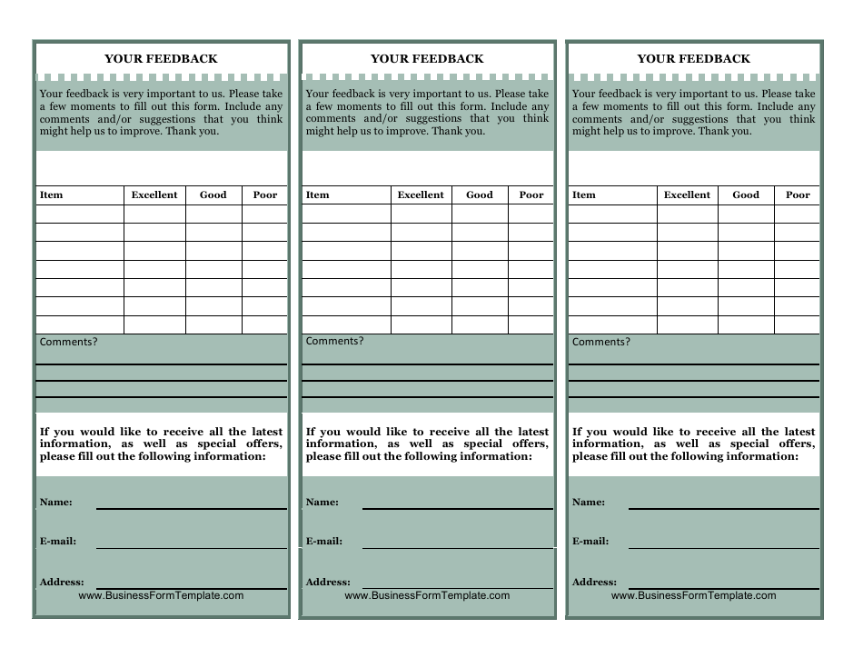 Customer Feedback Card Form, Page 1