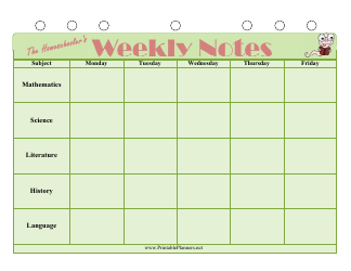 Homeschool Weekly Notes Template