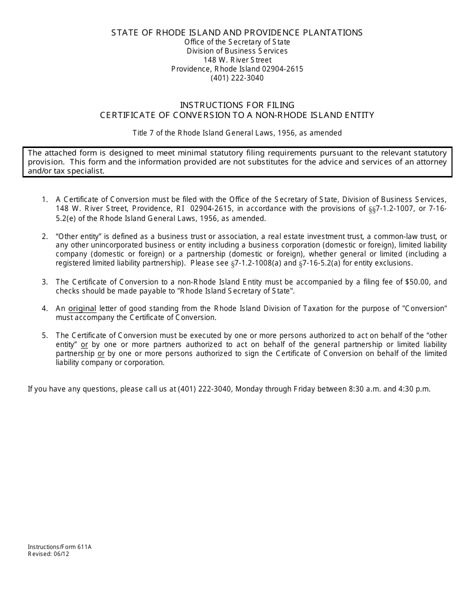 Form 611a Fill Out Sign Online And Download Fillable Pdf Rhode Island Templateroller 3676