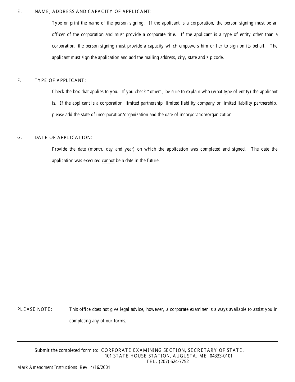 Form MARK-3 Application for Amendment - Maine, Page 5