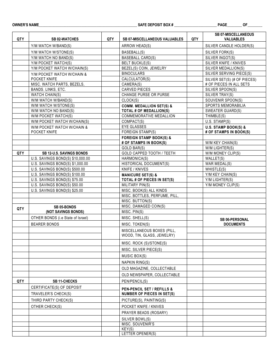Form DFS-UP-155 Safe Deposit Box Inventory Form of Property Presumed Unclaimed - Florida, Page 3