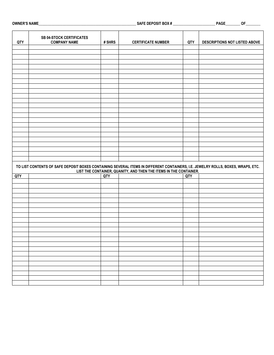 Form DFS-UP-155 Safe Deposit Box Inventory Form of Property Presumed Unclaimed - Florida, Page 4