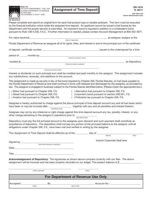 Form DR-157A Assignment of Time Deposit - Florida