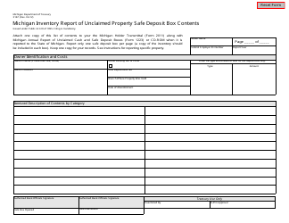 Document preview: Form 3167 Michigan Inventory Report of Unclaimed Property Safe Deposit Box Contents - Michigan