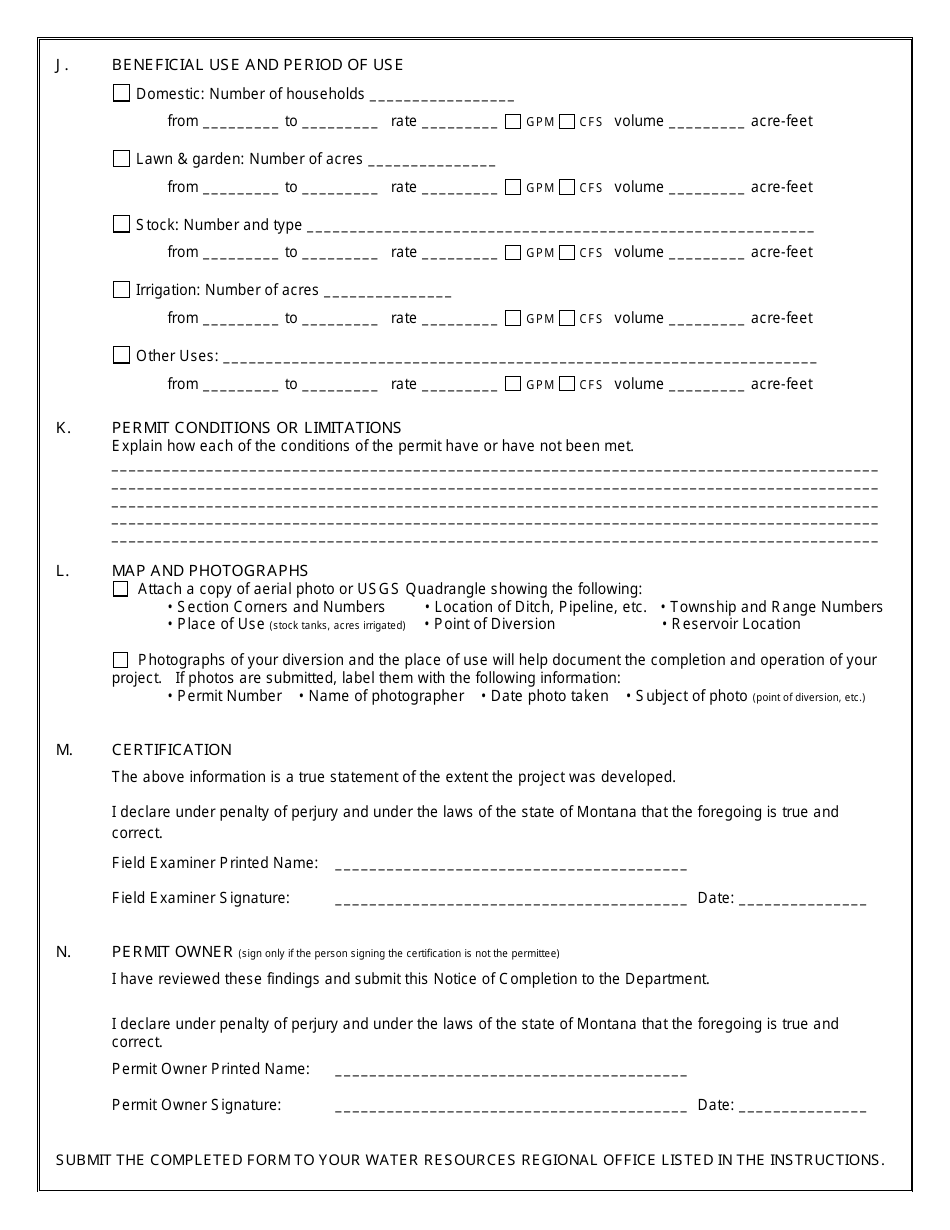 Form 617 Project Completion Notice for Permitted Water Development Field Report - Montana, Page 4
