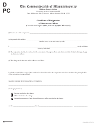 Certificate of Resignation of Director or Officer - Massachusetts