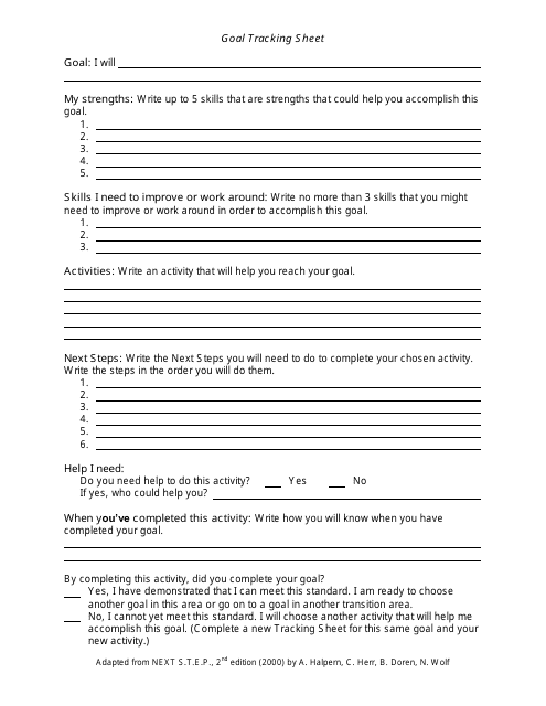 Goal Tracking Sheet Template - Lines