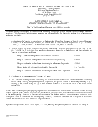 Form 612 Application for Transfer of Authority - Rhode Island