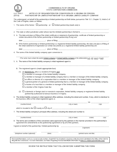 Form LLC-1010.1  Printable Pdf