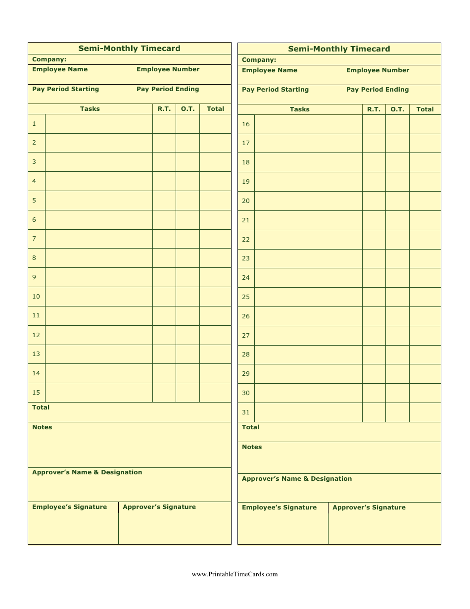 Semi monthly Time Card Template Download Printable PDF Templateroller