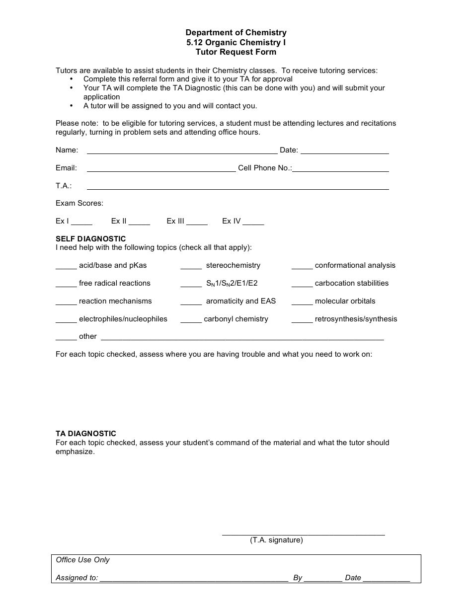Tutor Request Form - Mit Department of Chemistry, Page 1