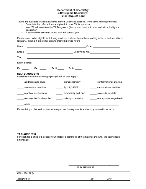 Tutor Request Form - Mit Department of Chemistry Download Pdf