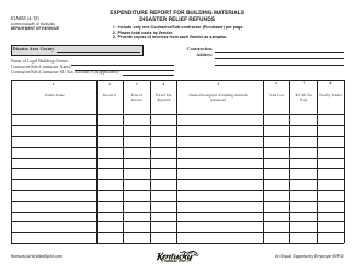 Document preview: Form 51A602 Expenditure Report for Building Materials Disaster Relief Refunds - Kentucky