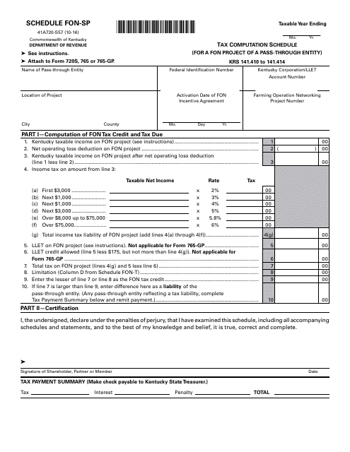 Form 41A720-S57 Schedule FON-SP  Printable Pdf