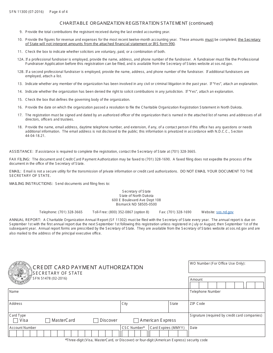 Form SFN11300 Charitable Organization Registration Statement - North Dakota, Page 3