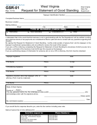Document preview: Form GSR-01 West Virginia Request for Statement of Good Standing - West Virginia