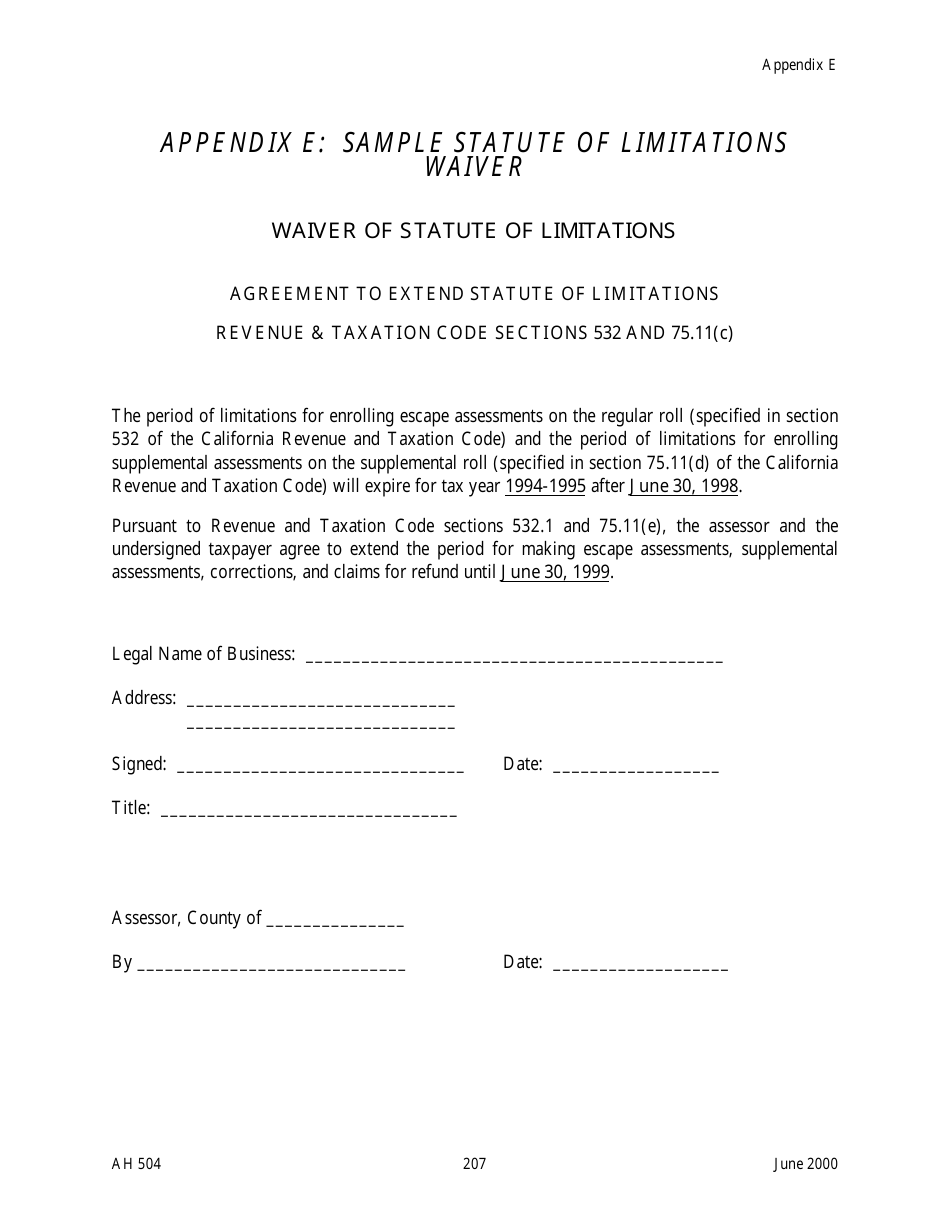 Form AH504 Appendix E Fill Out, Sign Online and Download Printable