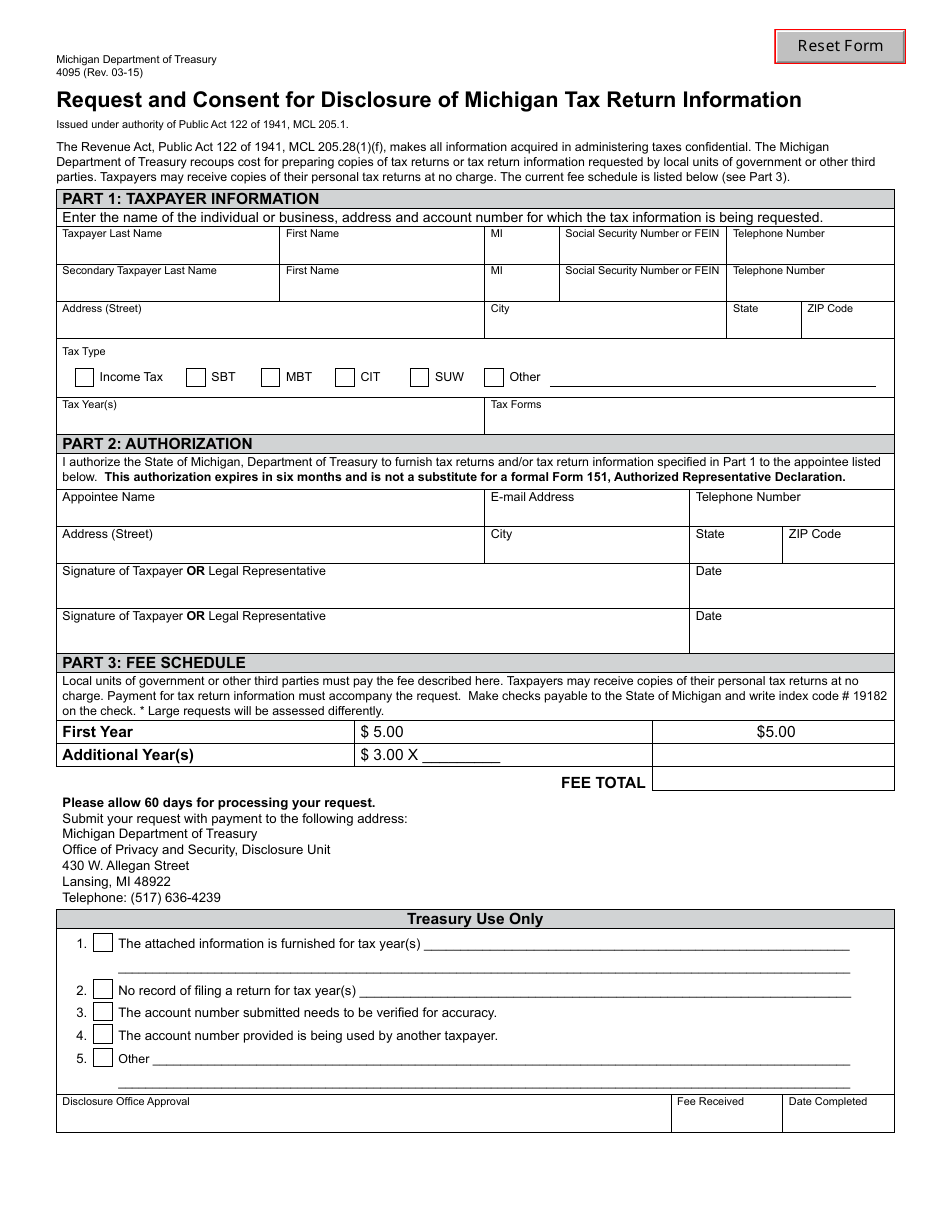 Form 4095 Download Fillable Pdf Or Fill Online Request And Consent For