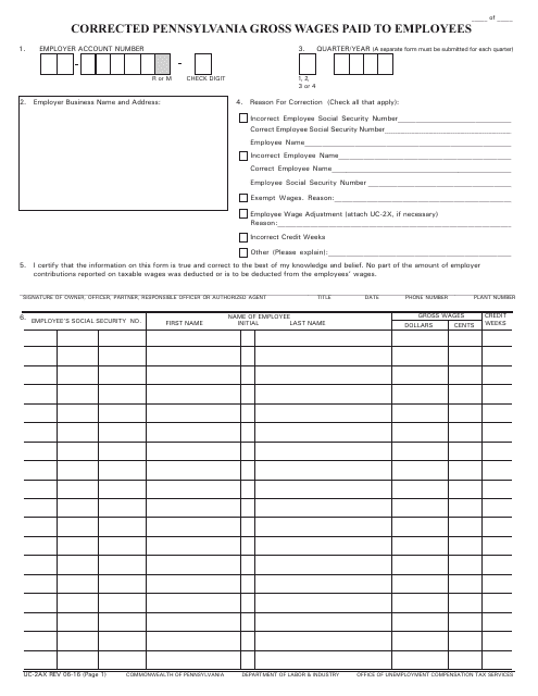 Form UC 2ax Download Printable PDF Or Fill Online Corrected 