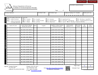 Document preview: Form 4754 Schedule of Terminal Operator Receipts - Missouri