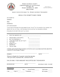 Document preview: Meals Tax Remittance Form - Prince George County, Virginia