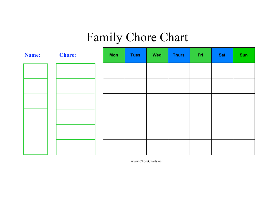 Weekly Family Chore Chart Template - Customize with your own family's chores and keep everyone organized and accountable with this versatile chore chart template.