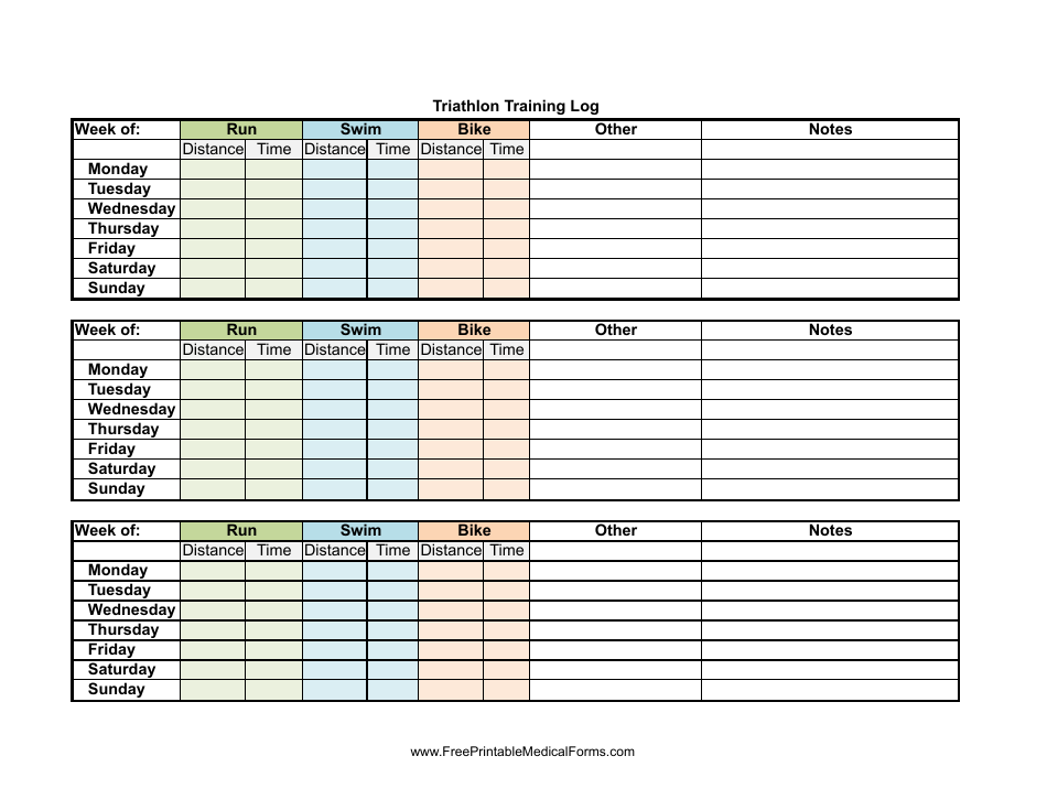 Weekly Triathlon Training Log Template, Page 1