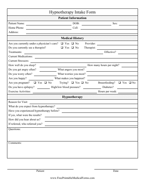 Hypnotherapy Intake Form