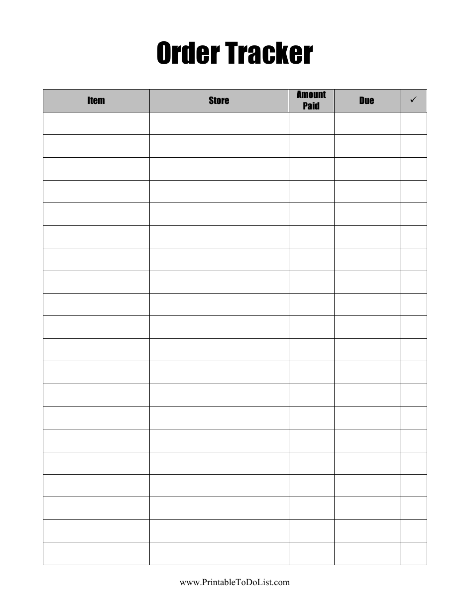 Order Tracker Checklist Template, Page 1