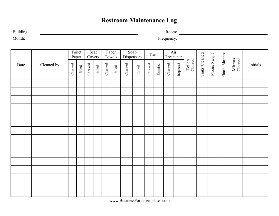 Restroom Maintenance Log Template - Keep track of restroom upkeep
