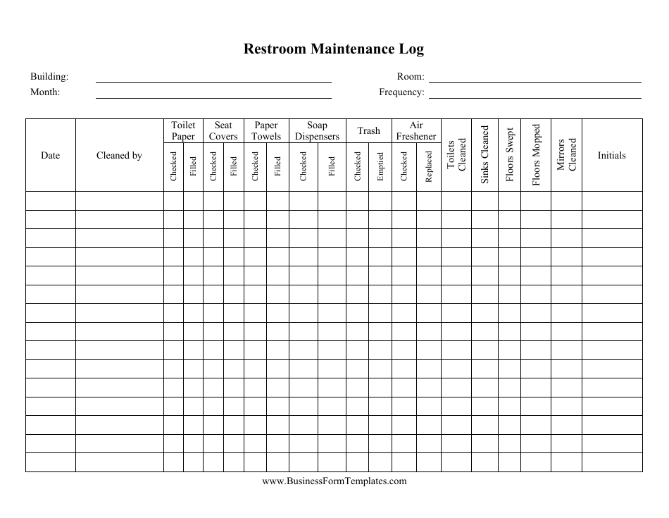 Restroom Maintenance Log Template Download Printable PDF Templateroller