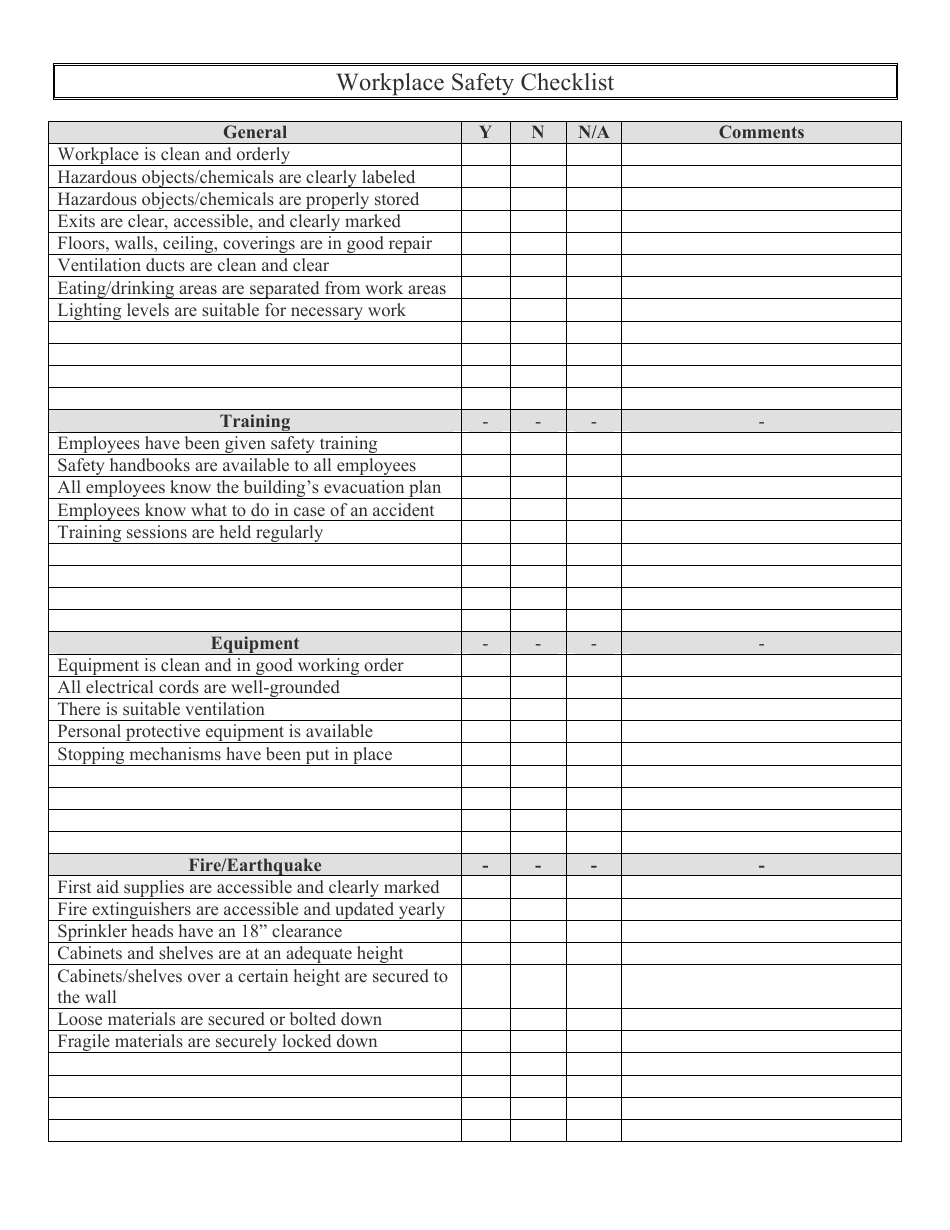 Workplace Safety Checklist Template, Page 1