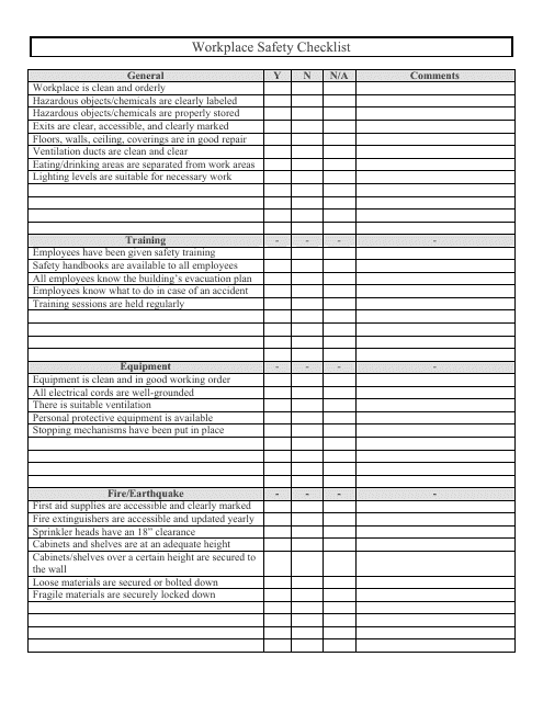 &quot;Workplace Safety Checklist Template&quot; Download Pdf