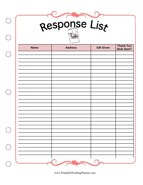 Response List Spreadsheet