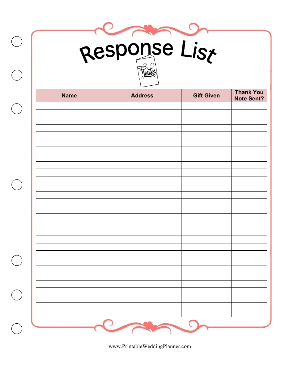 Response List Spreadsheet Download Printable Pdf 