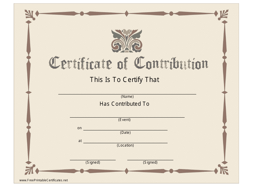 Certificate of Contribution Template Download Pdf