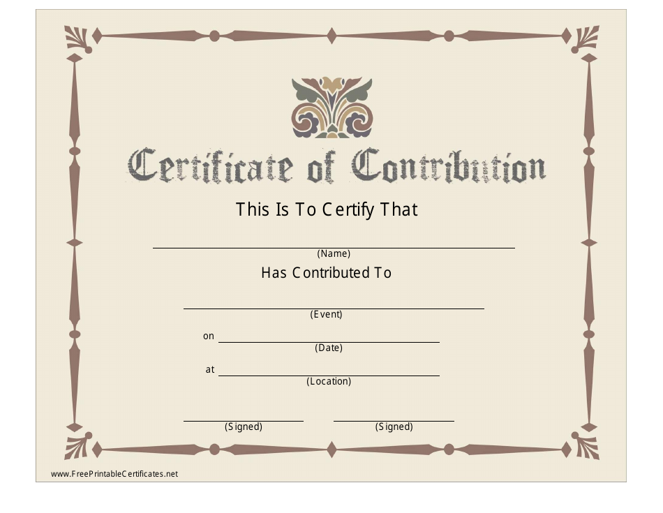 Certificate of Contribution Template, Page 1