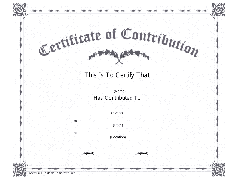 &quot;Certificate of Contribution Template&quot; Download Pdf