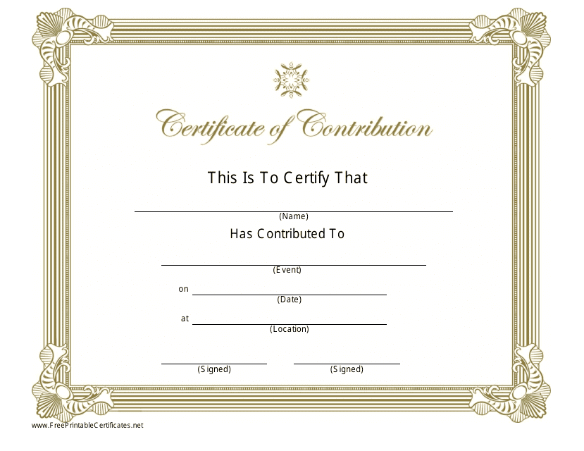 Certificate of Contribution Template - Gold