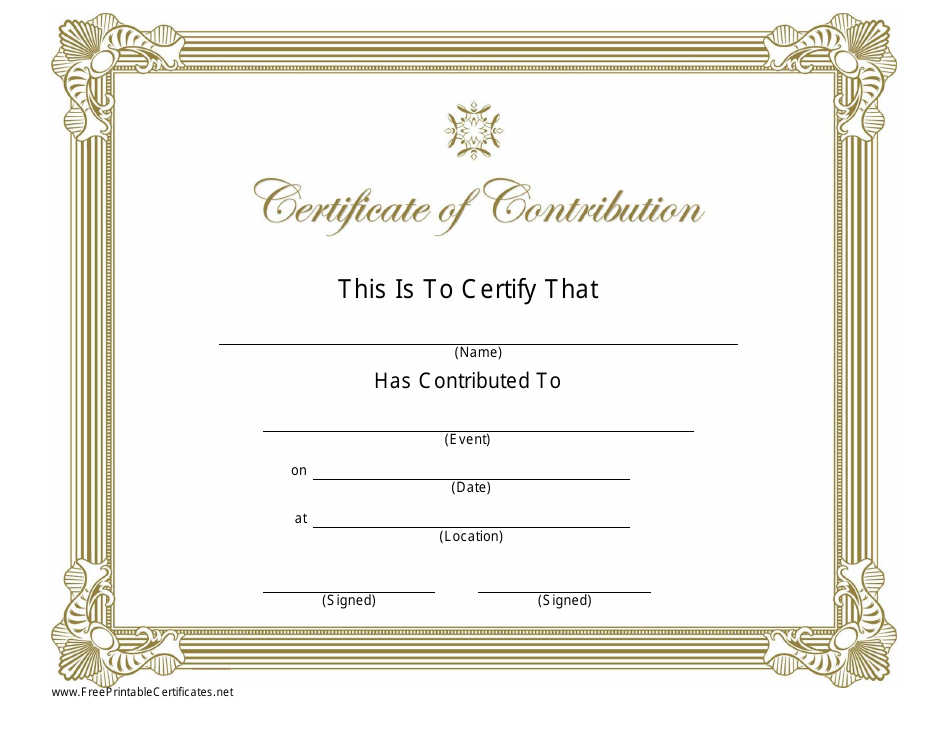 Certificate of Contribution Template - Gold Download Printable PDF ...