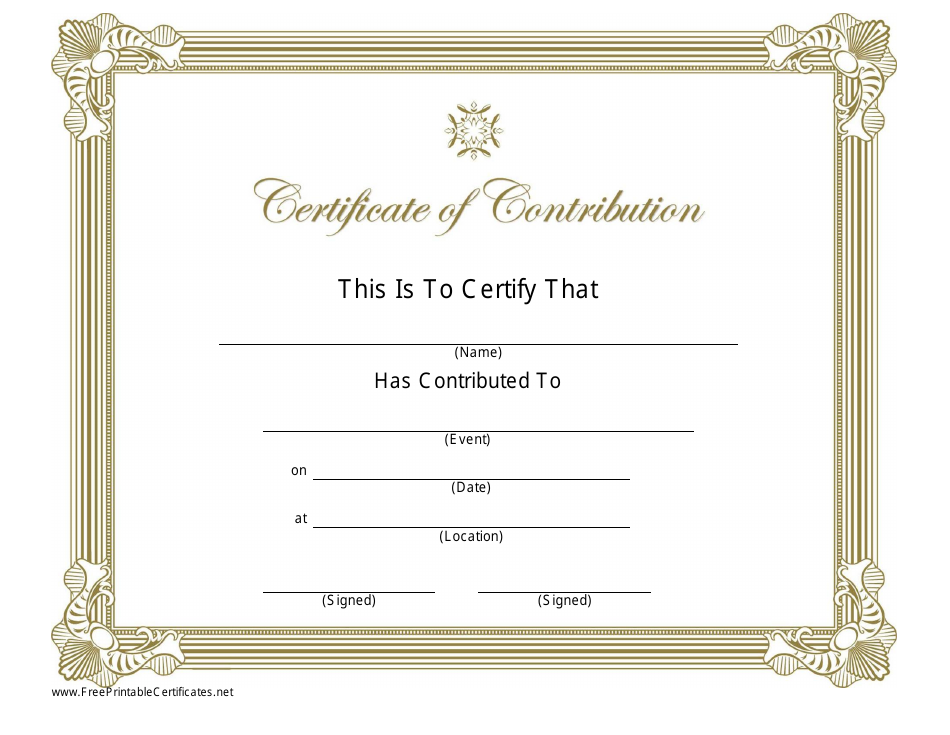 Certificate of Contribution Template - Gold Preview Image.