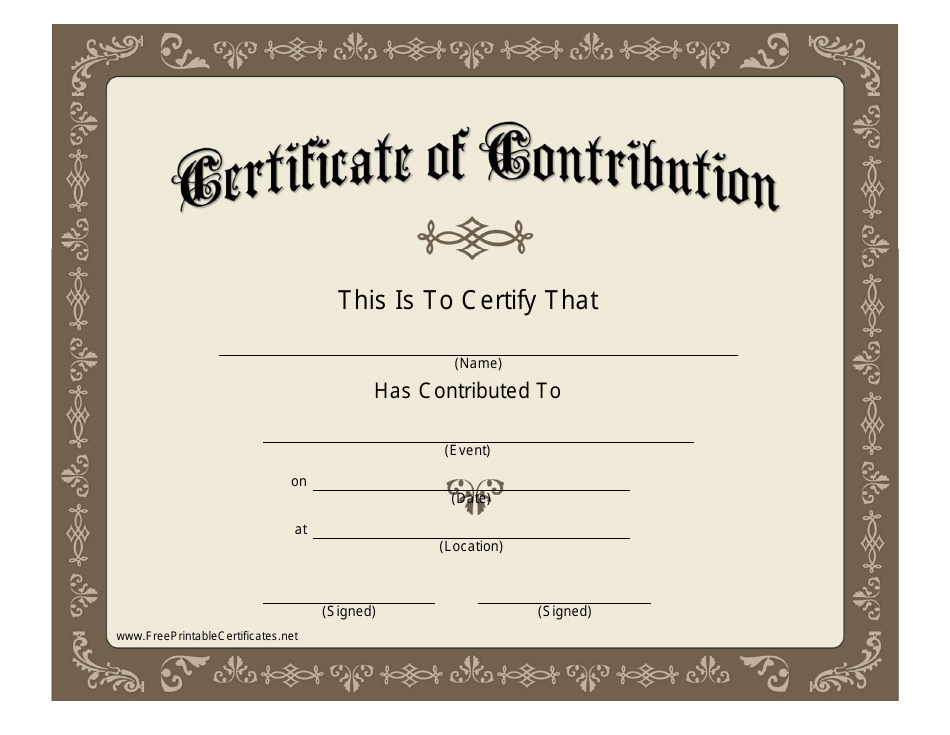 Certificate of Contribution Template in Brown color