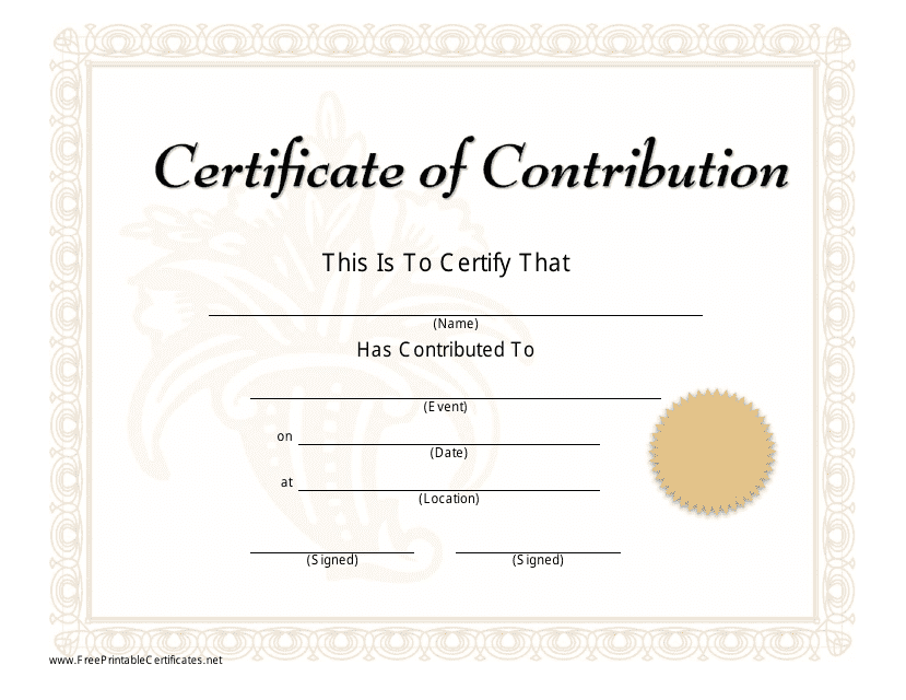 Certificate of Contribution Template - Beige