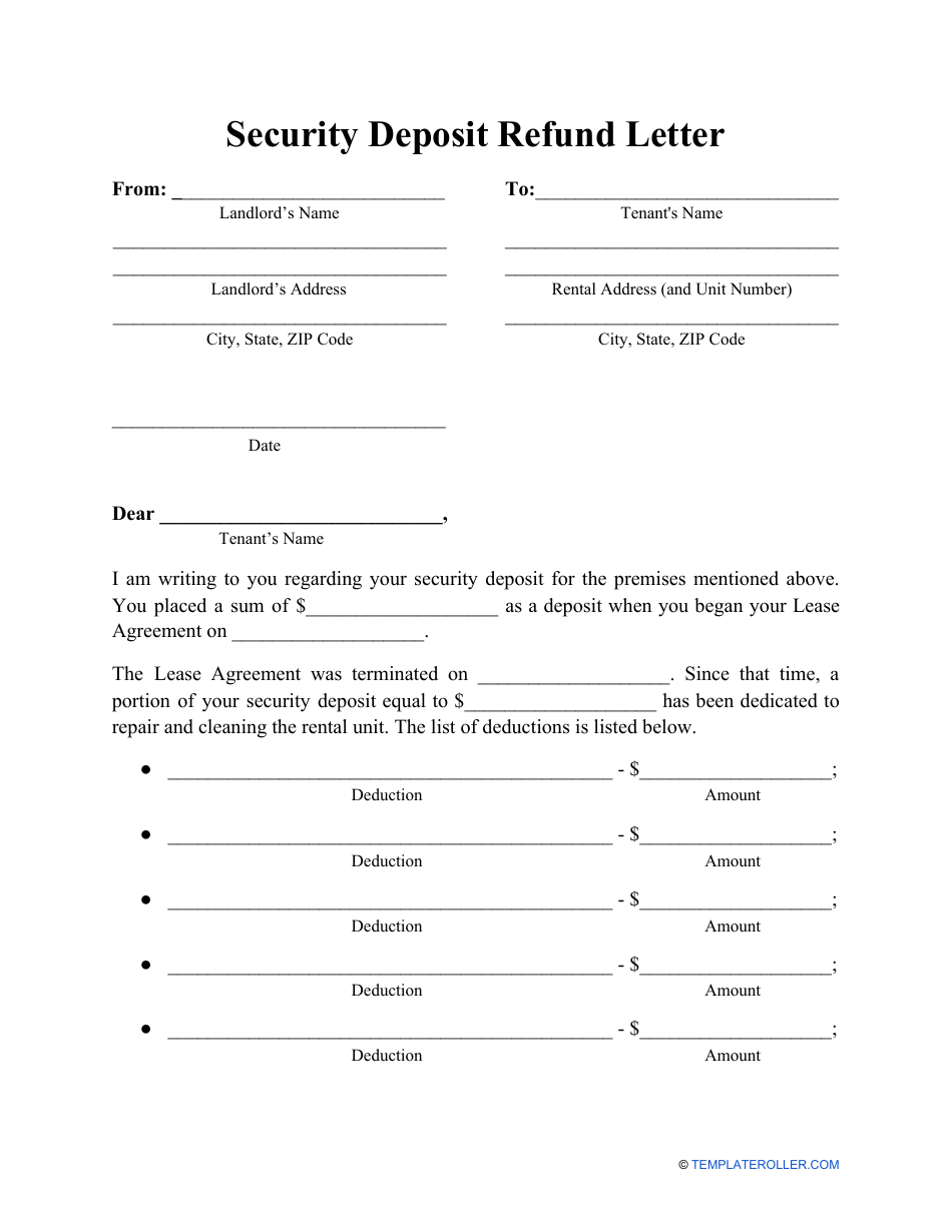  Security Deposit Refund Letter Template Download Printable PDF 