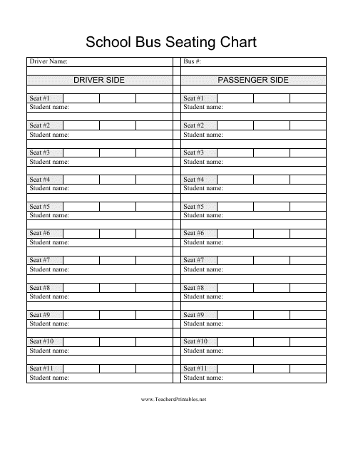 &quot;School Bus Seating Chart Template&quot; Download Pdf
