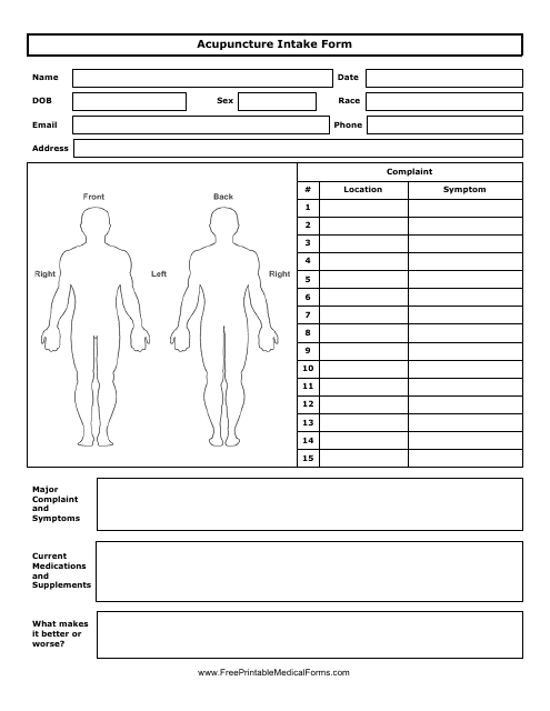 Acupuncture Intake Form - Empty Fields