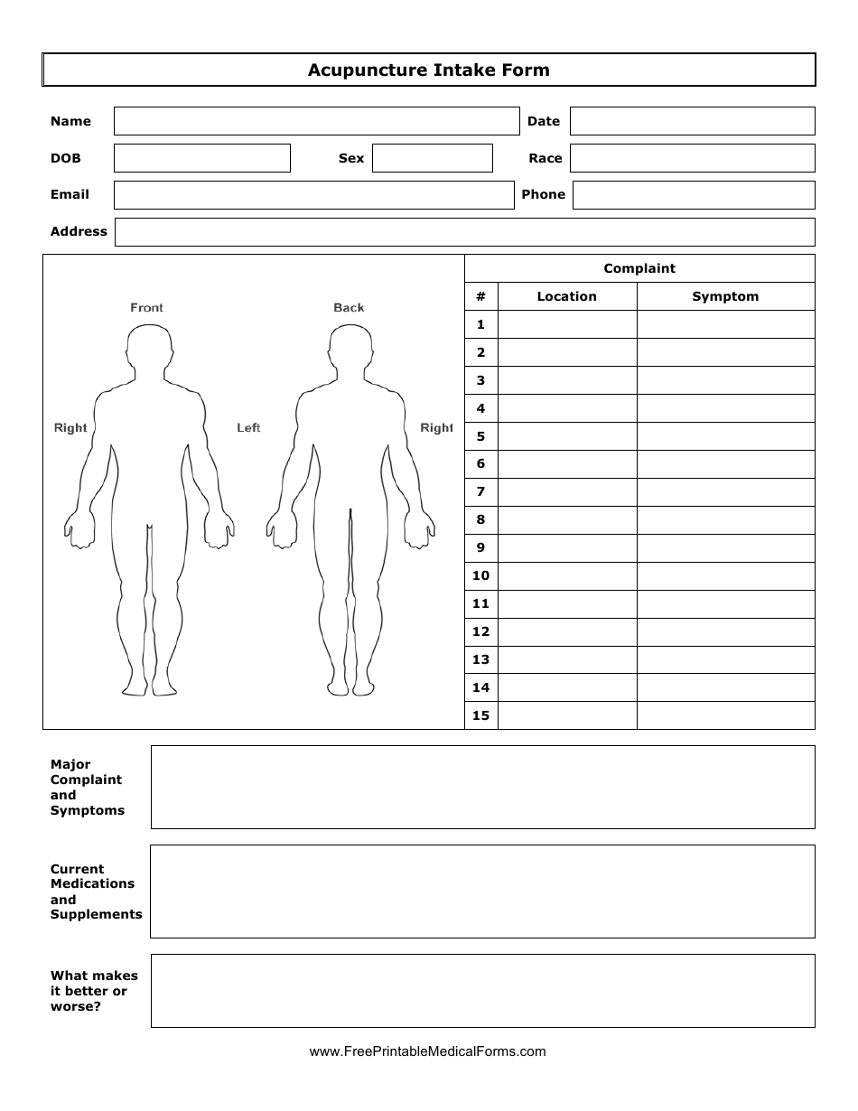 Acupuncture Intake Form - Empty Fields, Page 1