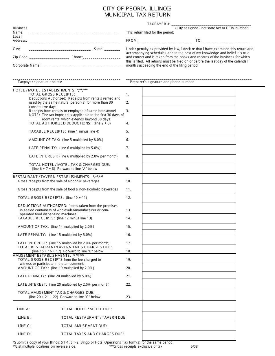 City of Peoria Illinois Municipal Tax Return Form Fill Out Sign
