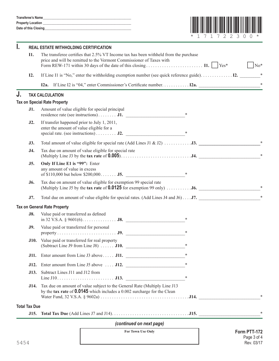 VT Form PTT-172 Vermont Property Transfer Tax Return - Vermont, Page 3